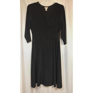 Chico's Travelers size 2 Black Fit Flare Dress 3/4 Sleeve V-neck stretchy/slinky